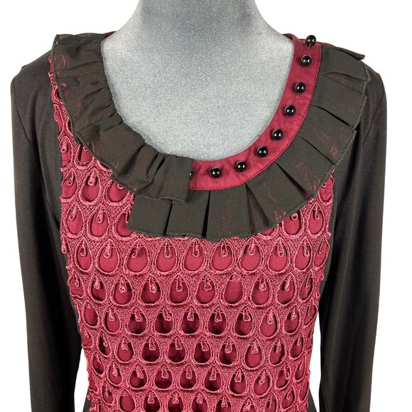 Milly New York Y2K Whimsigoth Dress Medium Burgundy Black Lace Overlay Beads - Picture 3 of 16